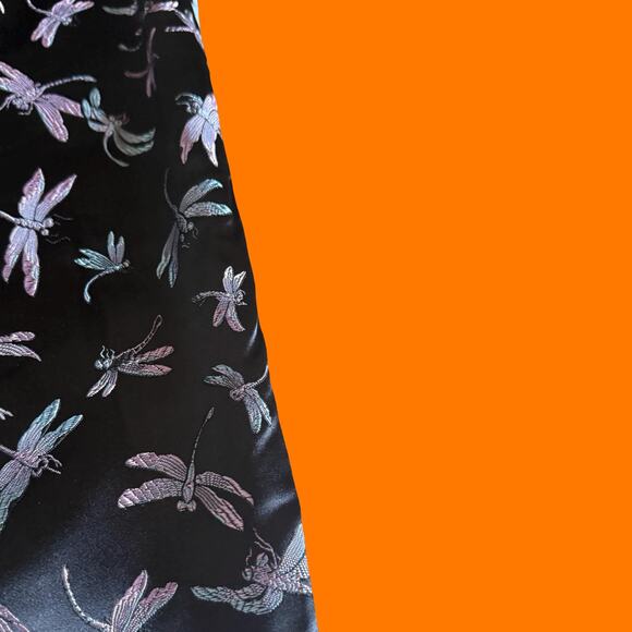 90's 00's vintage black satin dragonfly novelty y2k trousers pants Size 4 - Picture 3 of 5